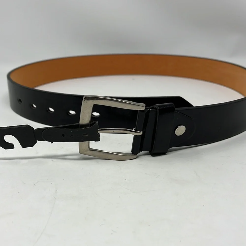 Classic Black Leather Men’s Belt with Silver Buckle